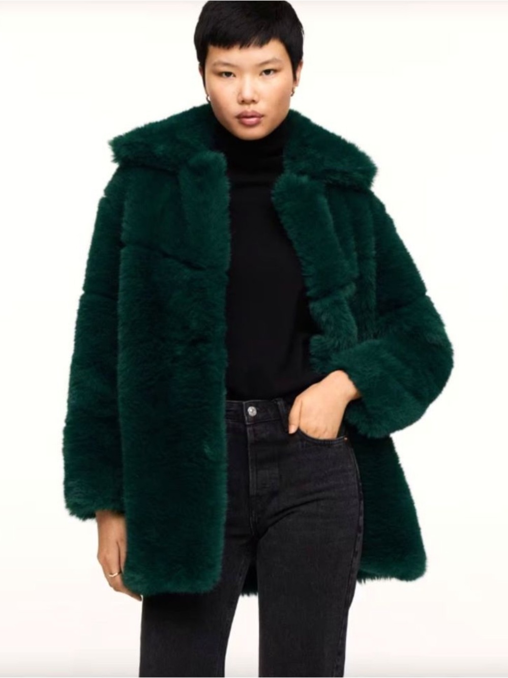 MANGO faux fur jacket in dark green, Sz S